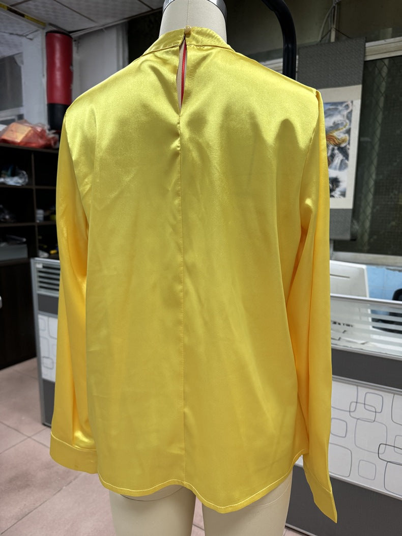 Women Clothing Spring Summer Long Sleeve Satin Top Shirt