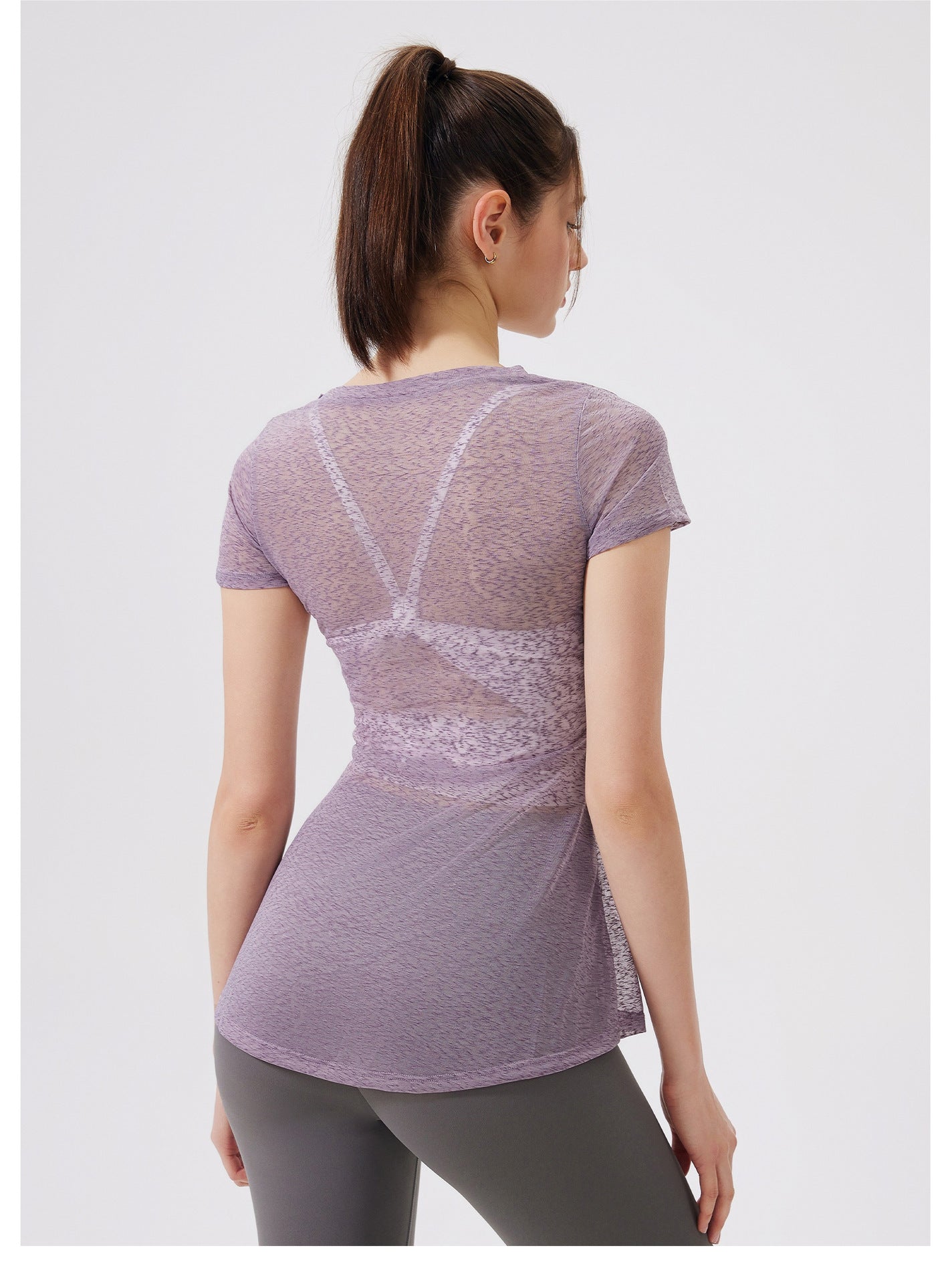 Thin Short Sleeve Slim Fit Breathable Yoga Blouse round Neck Mid Length Waist Fitness Clothes Yoga Clothes Workout Top