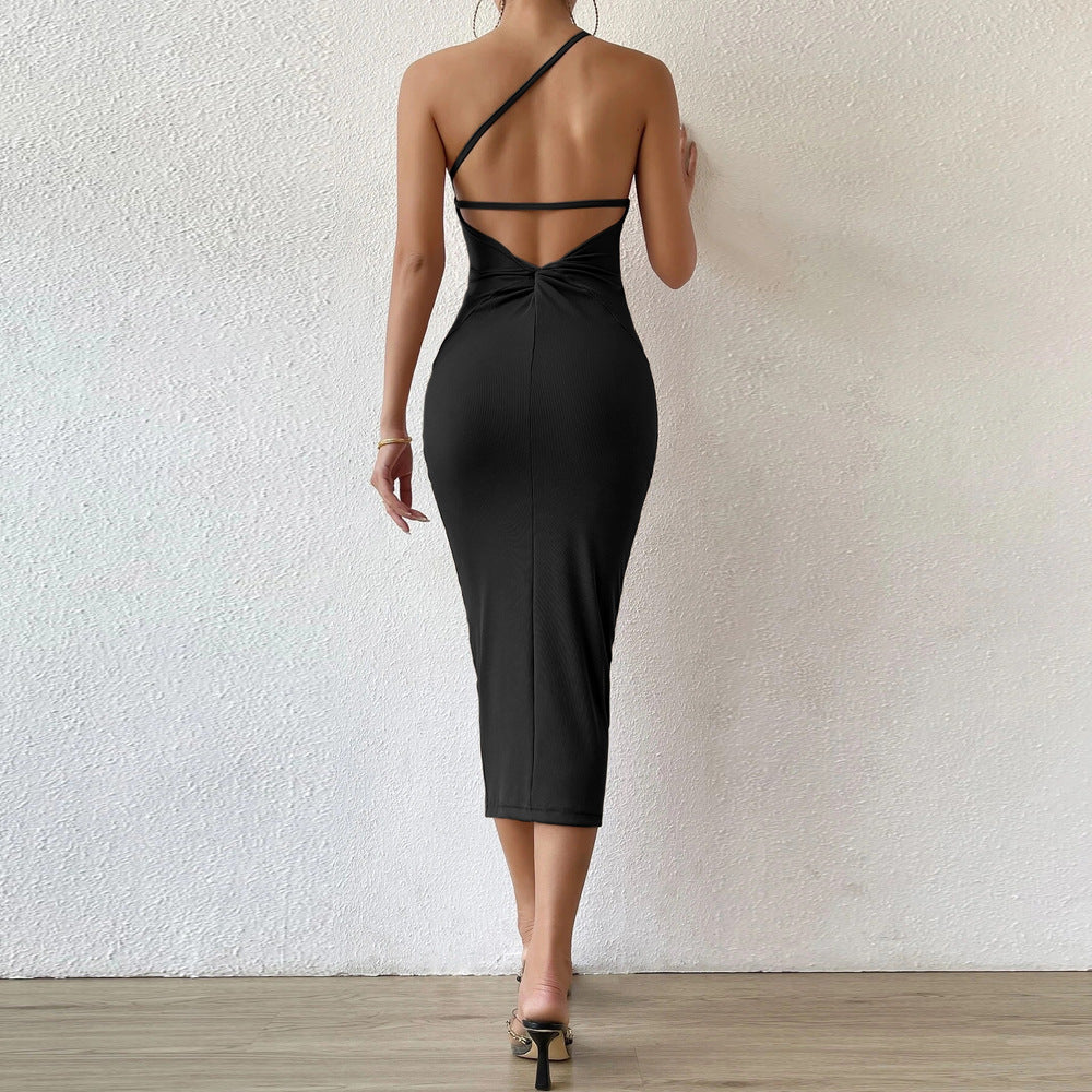 Autumn Winter Women Sexy Sleeveless Shoulder Corset Sheath Long Formal Dress