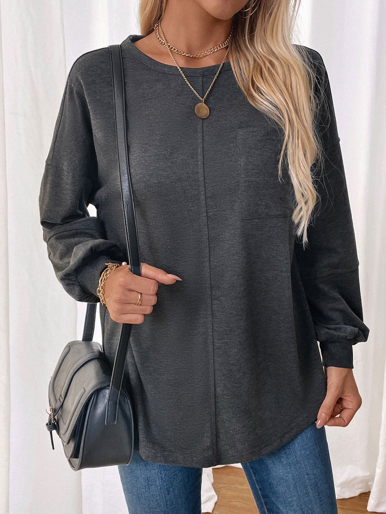 Top Autumn Women Clothing Long Sleeve Crew Neck Pullover Sweatshirt