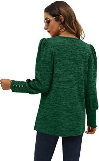 Women Autumn Winter Loose Casual Puff Sleeve Round Neck Long Sleeve T shirt