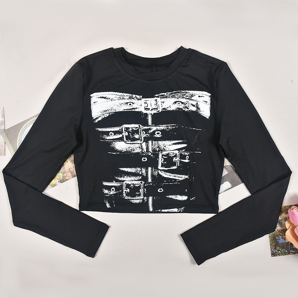 Women Printed Wear Sexy Slimming Long Sleeves Personalized Short Skirt Two Piece Set