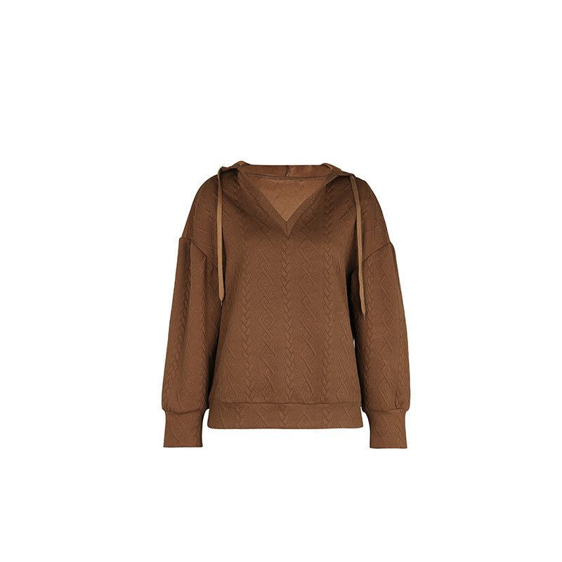 Autumn Winter Women Clothing Solid Color Knitted Long Sweatshirt Hooded Women
