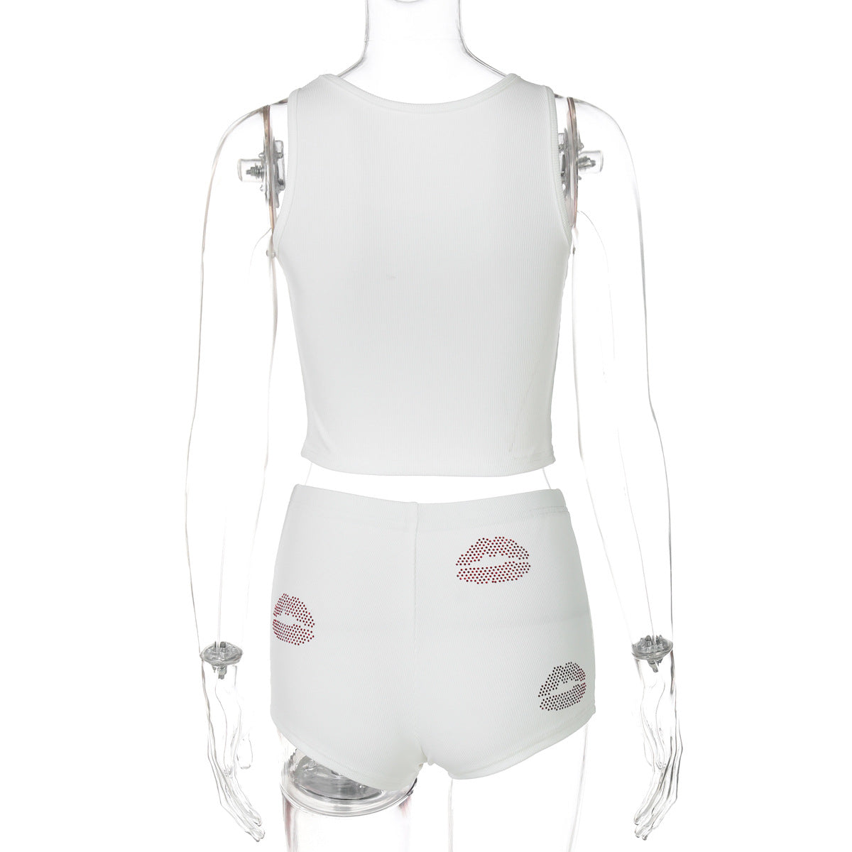 Women Clothing Summer Rhinestone Cropped Vest Slim Sports Leggings Two Piece Sets