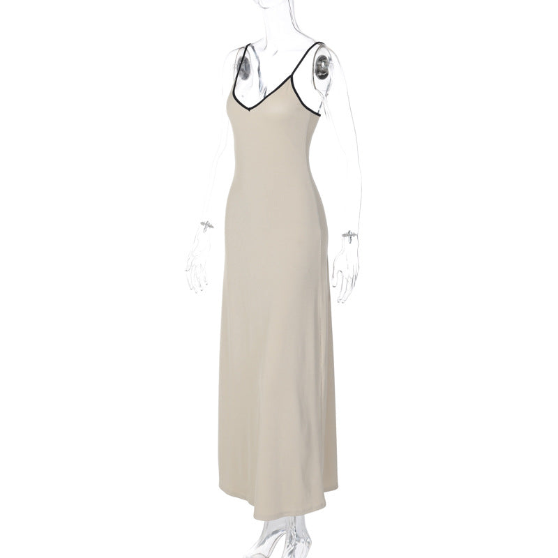 Women Clothing Summer Fashionable Elegant Sexy V neck Midi Strap Dress