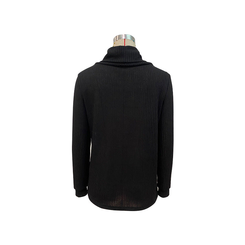 Casual Tops Long Sleeve Irregular Asymmetric Black Sweater