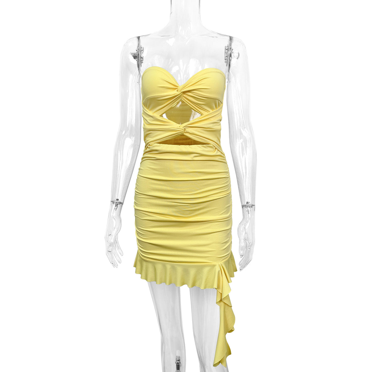 Women Clothing Sexy Tube Top Pleated Cut out Ruffled Sheath Dress