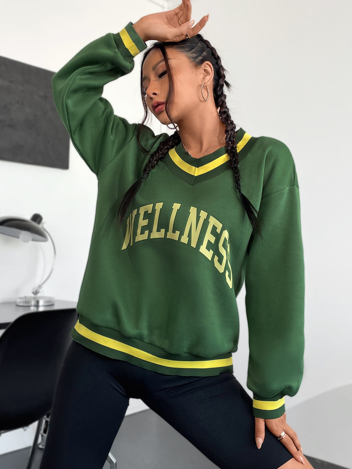 Women Clothing V Neck Floral Print Long Sleeve Pullover