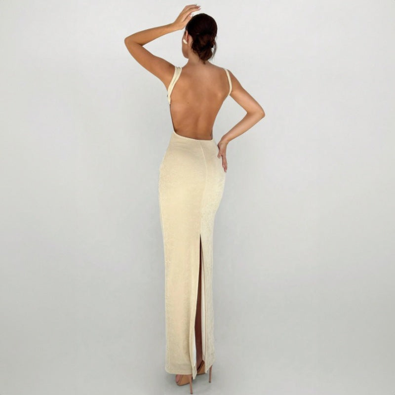 Women Clothing Summer Maxi Dress Elegance Sleeveless Slim Fit Backless Split Dress
