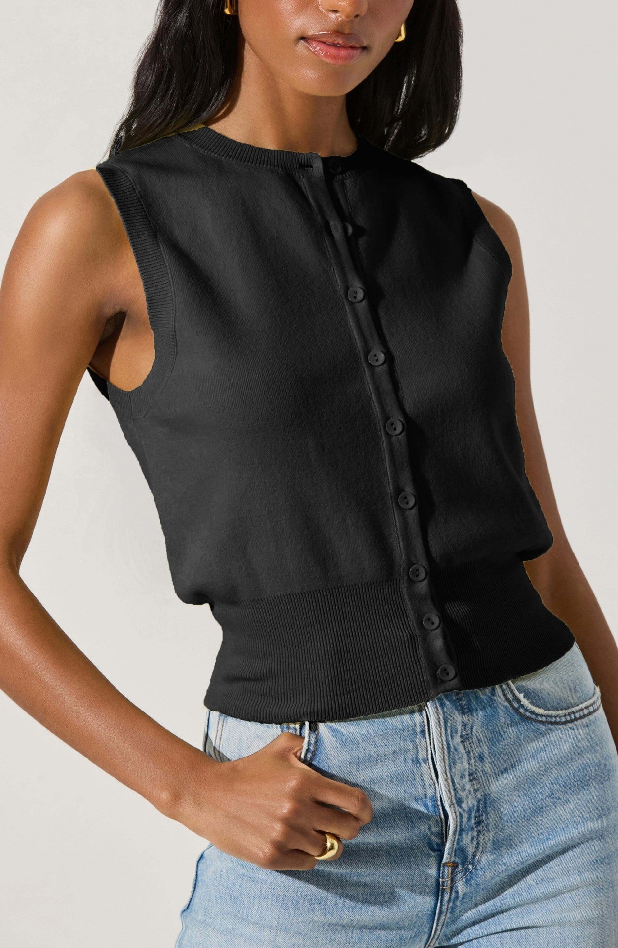 Summer Knitted Top Women Sexy Sleeveless Outer Wear Button Vest Jacket Women