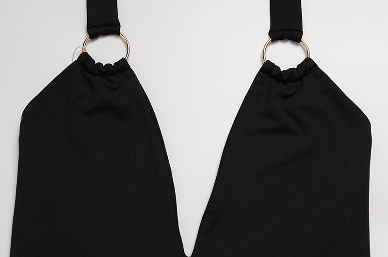 Elegant Sexy Women Deep V Plunge Halter Waist Slimming Bell Bottom Pants One Piece Jumpsuit