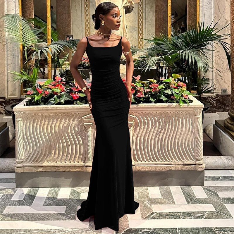 Women Clothing Camisole off Neck Sexy Backless Slim Fit Maxi Dress