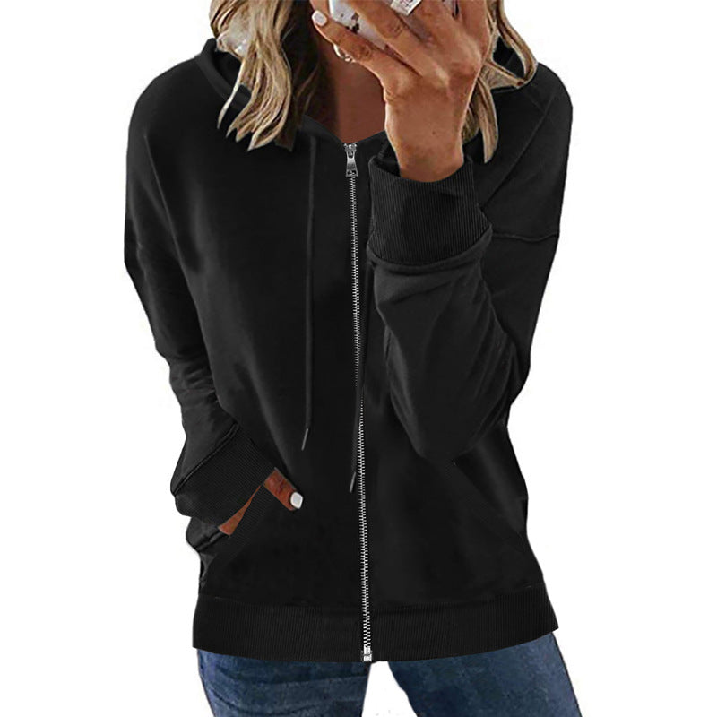 Autumn Winter Zipper Women Clothing Casual Solid Color Hooded Hoodies