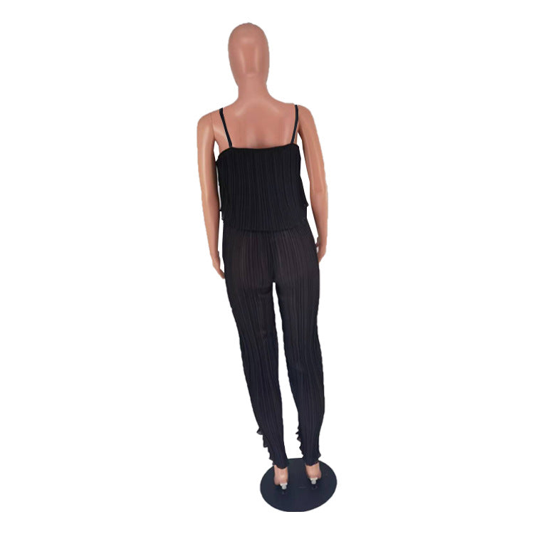 Women Clothing Strap Tube Top Pleated Loose Jumpsuit