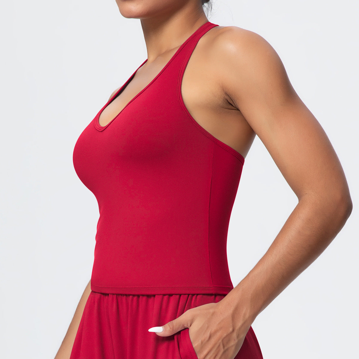 Brushed Solid Color Yoga Vest V Shaped Tight Back Spaghetti Strap Sports Underwear Running Workout Fitness Clothes