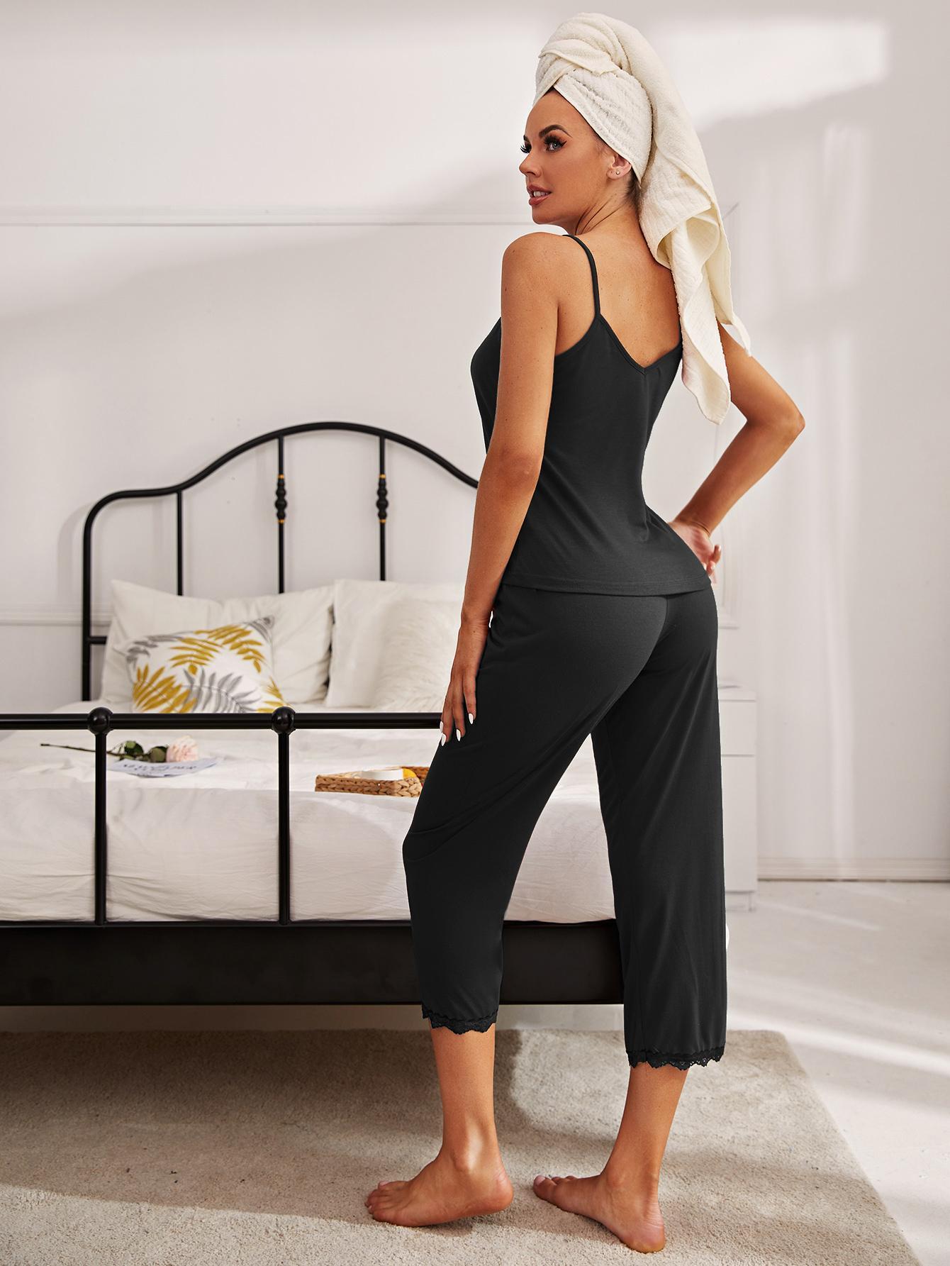 Red Pajamas Women Spring Summer Sling Swing Collar Homewear Suit