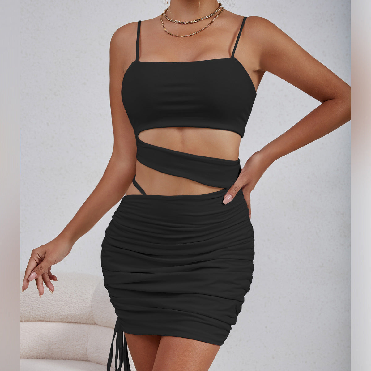 Summer Women Clothes Sexy Hollow Out Cutout out Camisole Pleated Dress