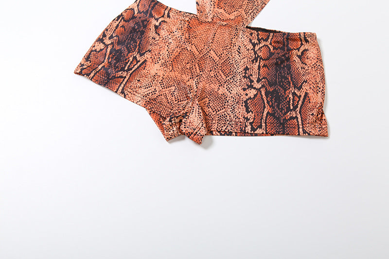 Autumn Winter Women Crew Neck Personality Snake Pattern Sexy Cutout Slim Sexy Jumpsuit