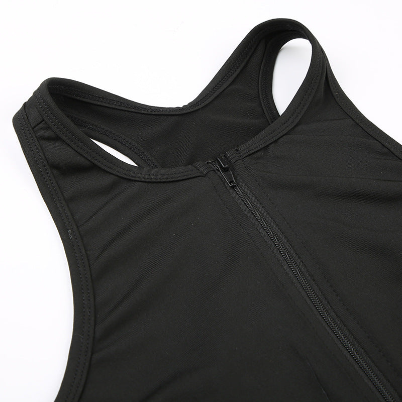 Sports Women Solid Color Yoga Pants Zipper Stitching Hollow Out Cutout Backless Tight Sleeveless One Piece Trousers