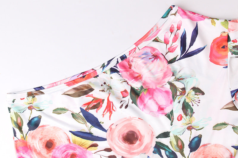 Spring Summer Women Clothing Printed One Shoulder Hip High Waist Slim Fit Dress