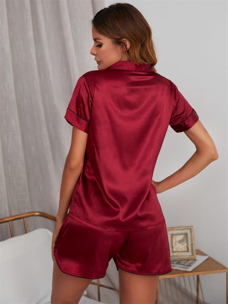Ice Silk Pajamas Women Spring Summer Short Sleeved Shorts Suit Live Artificial Silk Home Wear