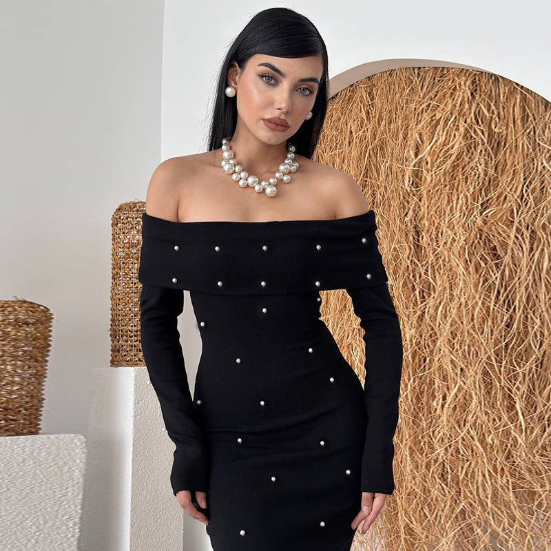 Beaded off Shoulder Dress Spring Slim Fit Evening Dress
