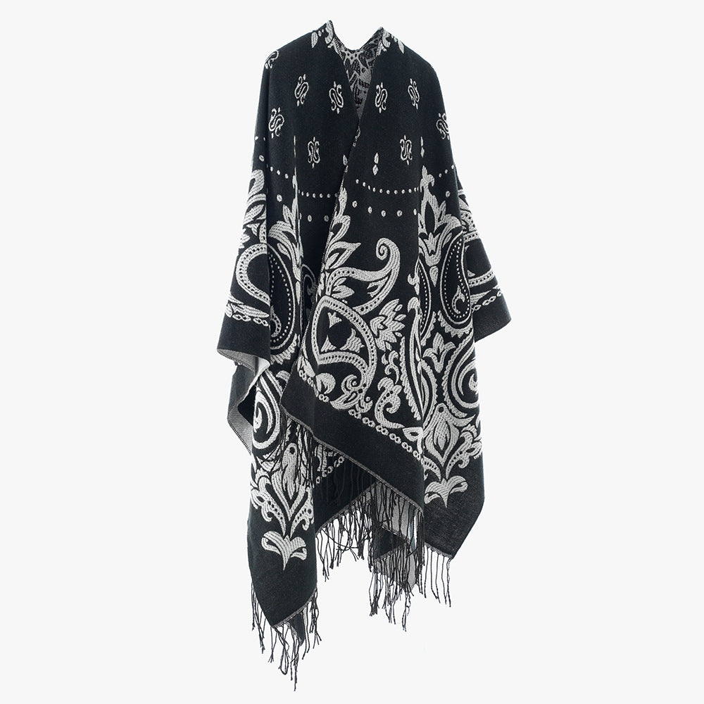 Retro Ethnic Print Shawl Thickening Large Kerchief Autumn Winter Warm Warm Shawl
