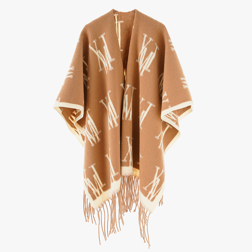Women Shawl Autumn Winter Extra Large Thickened Cape Coat Shawl Travel Split Cape Shawl