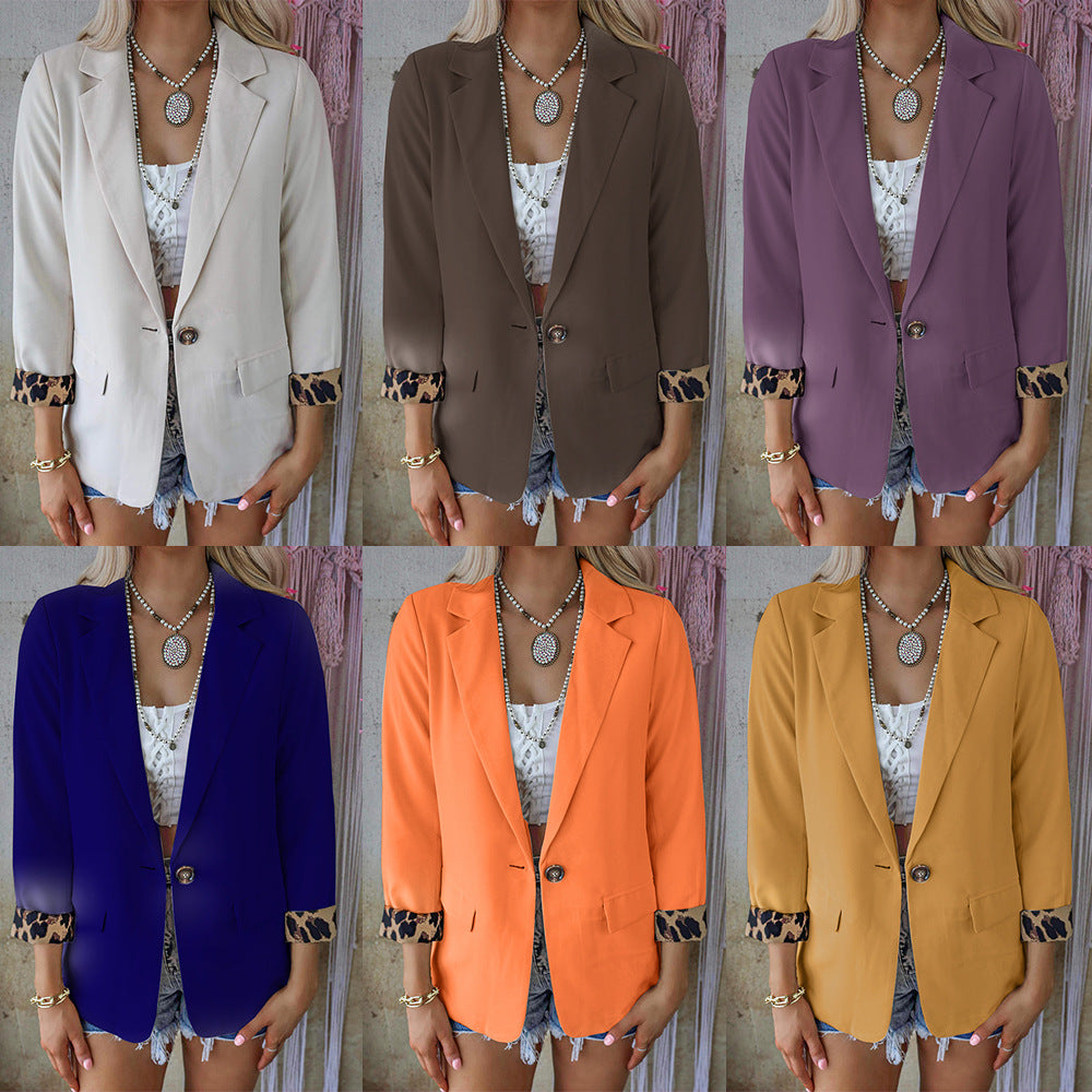 Autumn Winter Leopard Print Long Sleeve Casual Blazer Women Outerwear