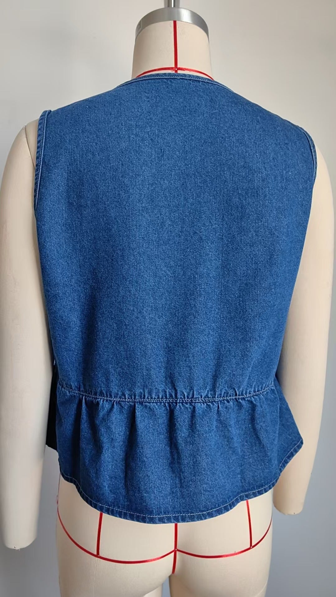 Summer Ruffles Lace up Denim Waistcoat Vest Top Set Women
