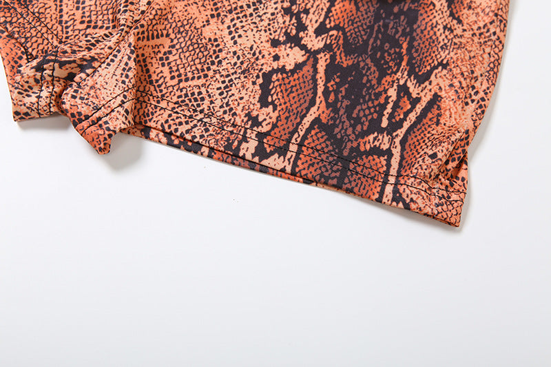 Autumn Winter Women Crew Neck Personality Snake Pattern Sexy Cutout Slim Sexy Jumpsuit