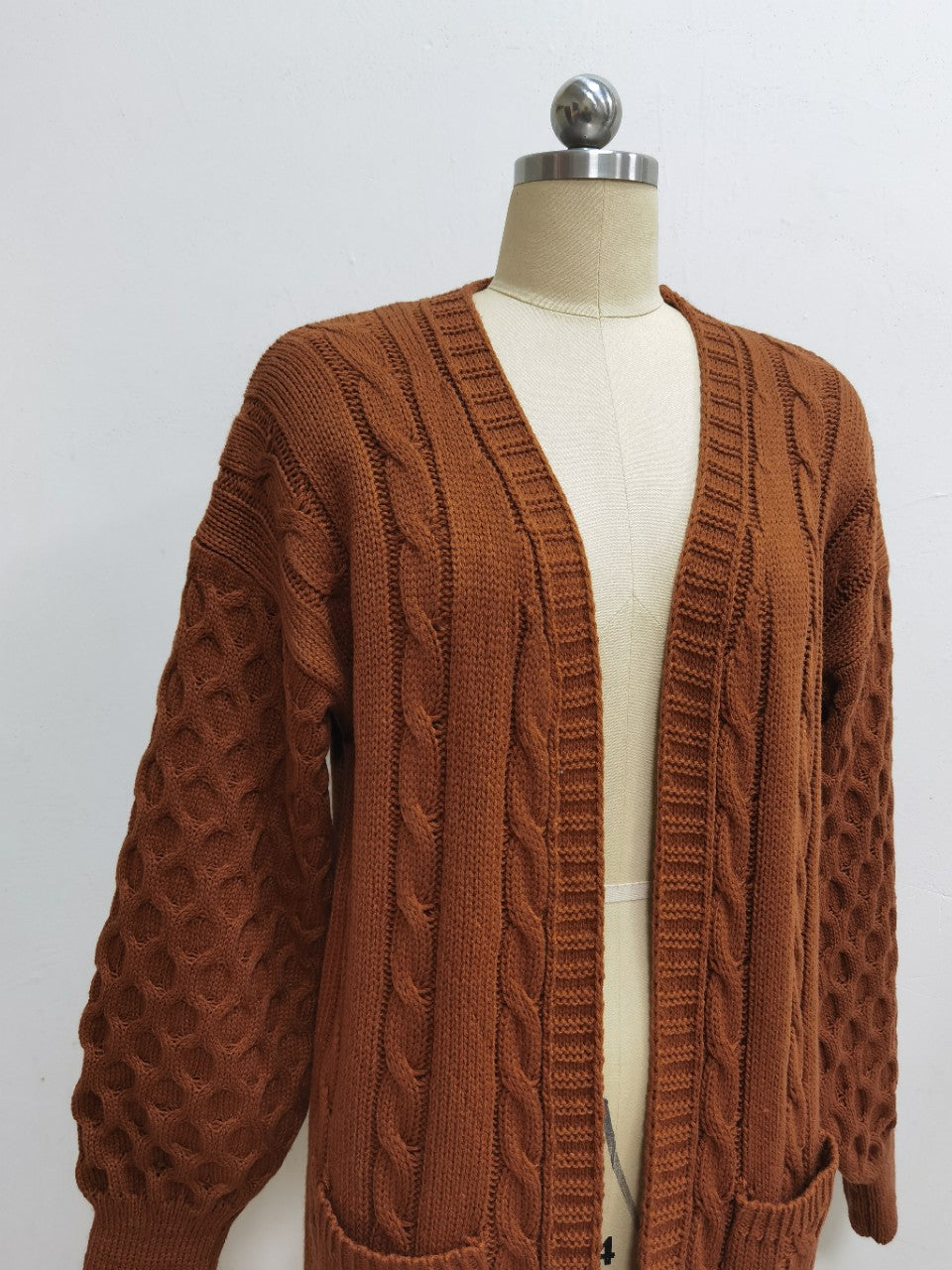 Popular Lantern Sleeve Autumn Winter Women Sweater Women South Solid Color Mid Length Knitted Cardigan