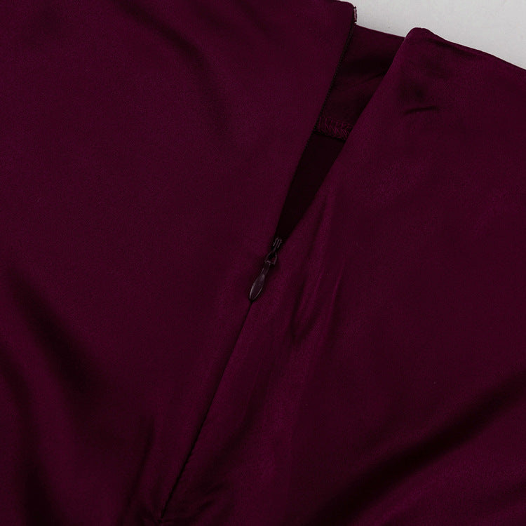 Women Clothing Wine Red Long Skirt Spring Autumn Simple Temperamental All Match High Waist Satin Hip Skirt