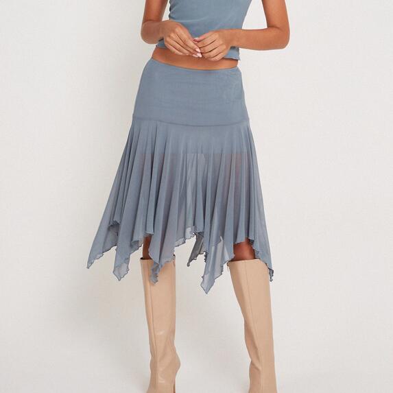 Summer Women Slim Sexy Irregular Asymmetric Mesh Pleated Skirt