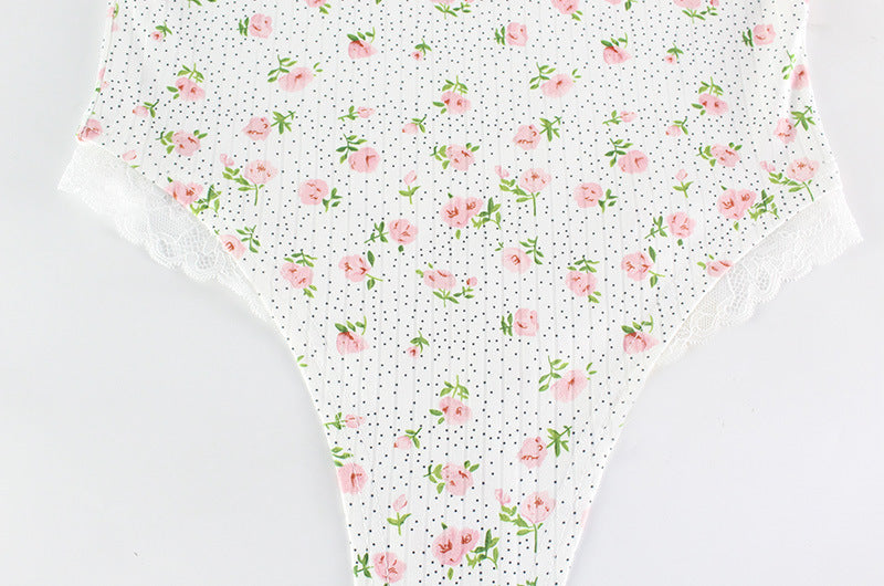 Sexy Girlish Lace Ruffled High Waist Floral Sleeveless Jumpsuit Women