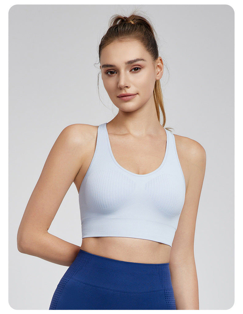 Spring Summer Beauty Back Exercise Underwear Fixed Cup Breathable Hole Workout Bra Nude Feel Skin Friendly Yoga Bra Wear Free Bra
