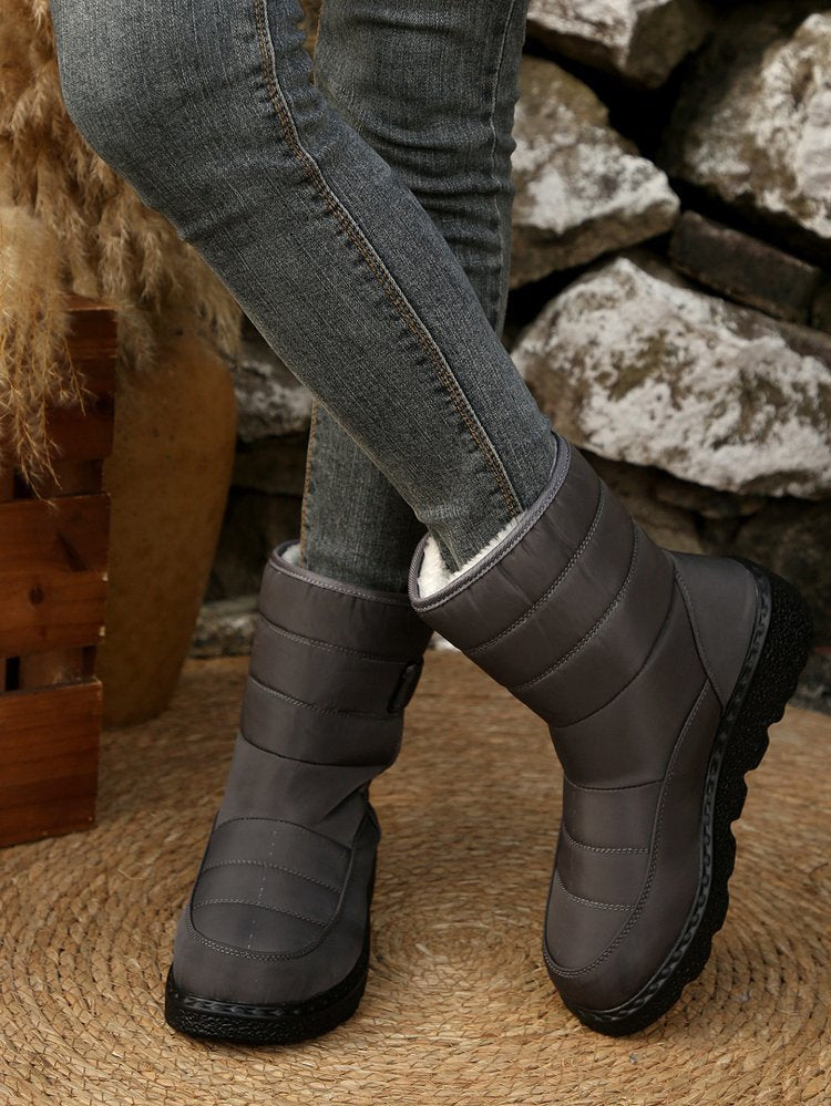 Winter Fleece Lined Warm Slugged Bottom Snow Boots Women Velcro down Cloth Mid Calf Cotton Shoes
