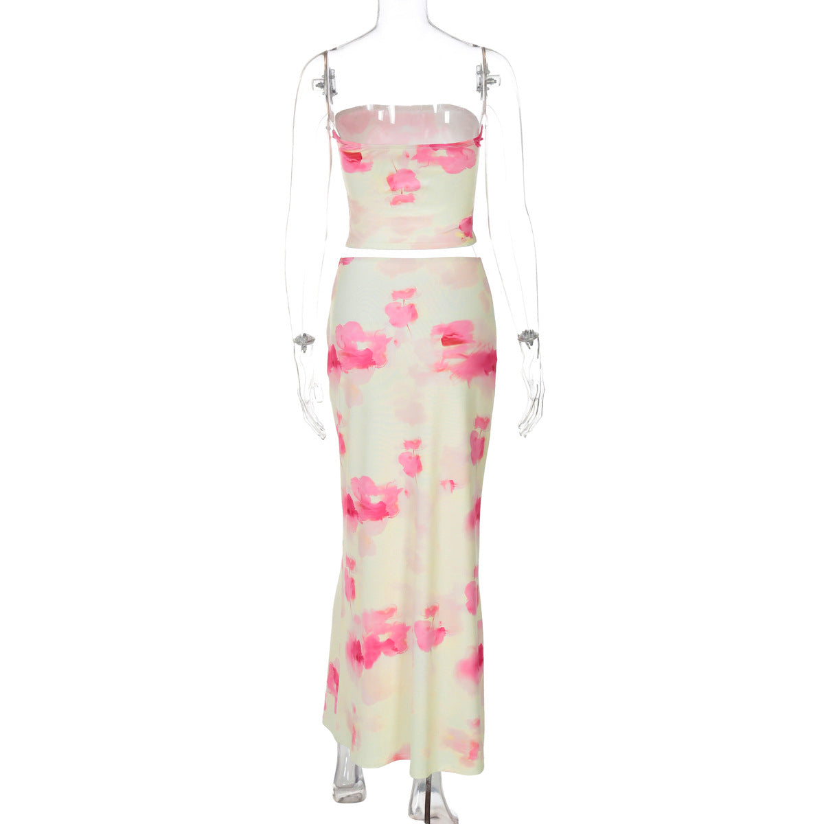 Women Summer Printed Sexy Tube Top Slim Skirt Set