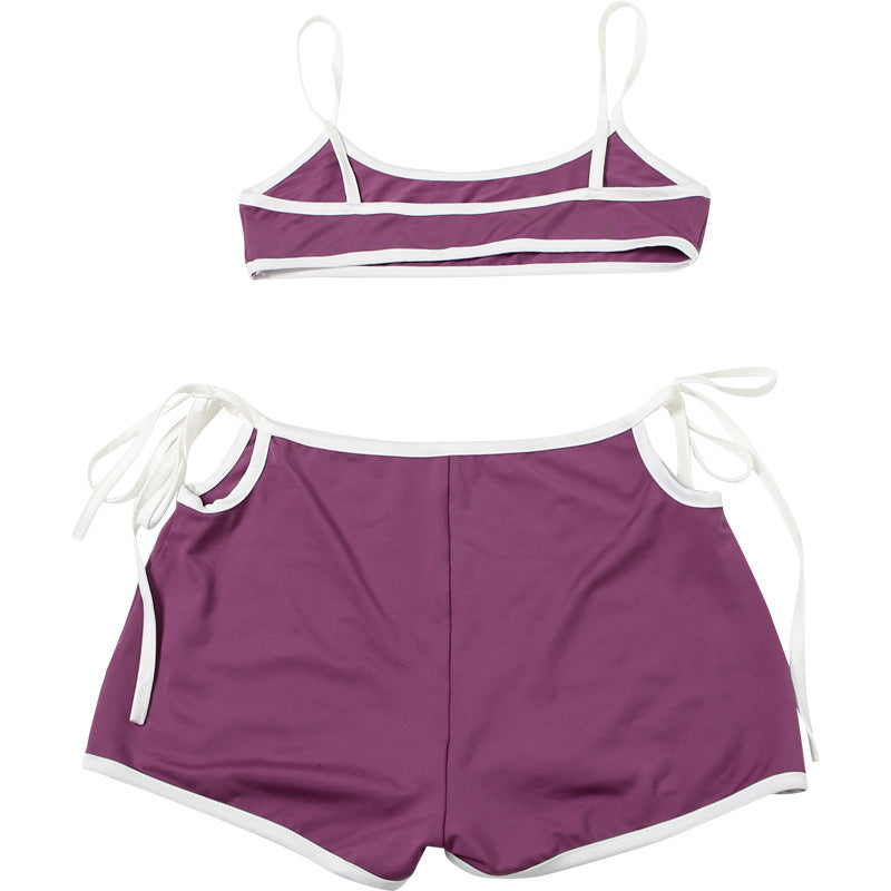 Spring Summer Women Sexy Contrast Color Camisole High Waist Lace up Base Shorts Casual Set