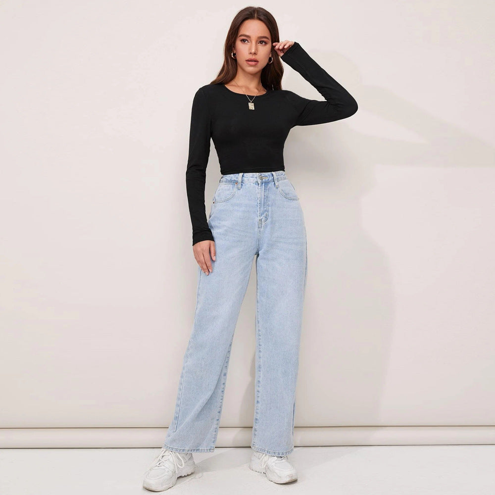 Autumn Winter Women Short Slim Fit High Elastic Long Sleeved T shirt Top