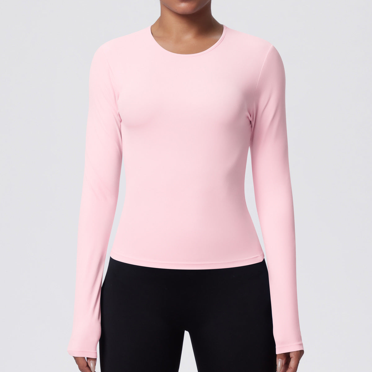 Casual Solid Color Sports Long Sleeve Waist Slim Fit Breathable Yoga T shirt Running Training Nude Feel Workout Top