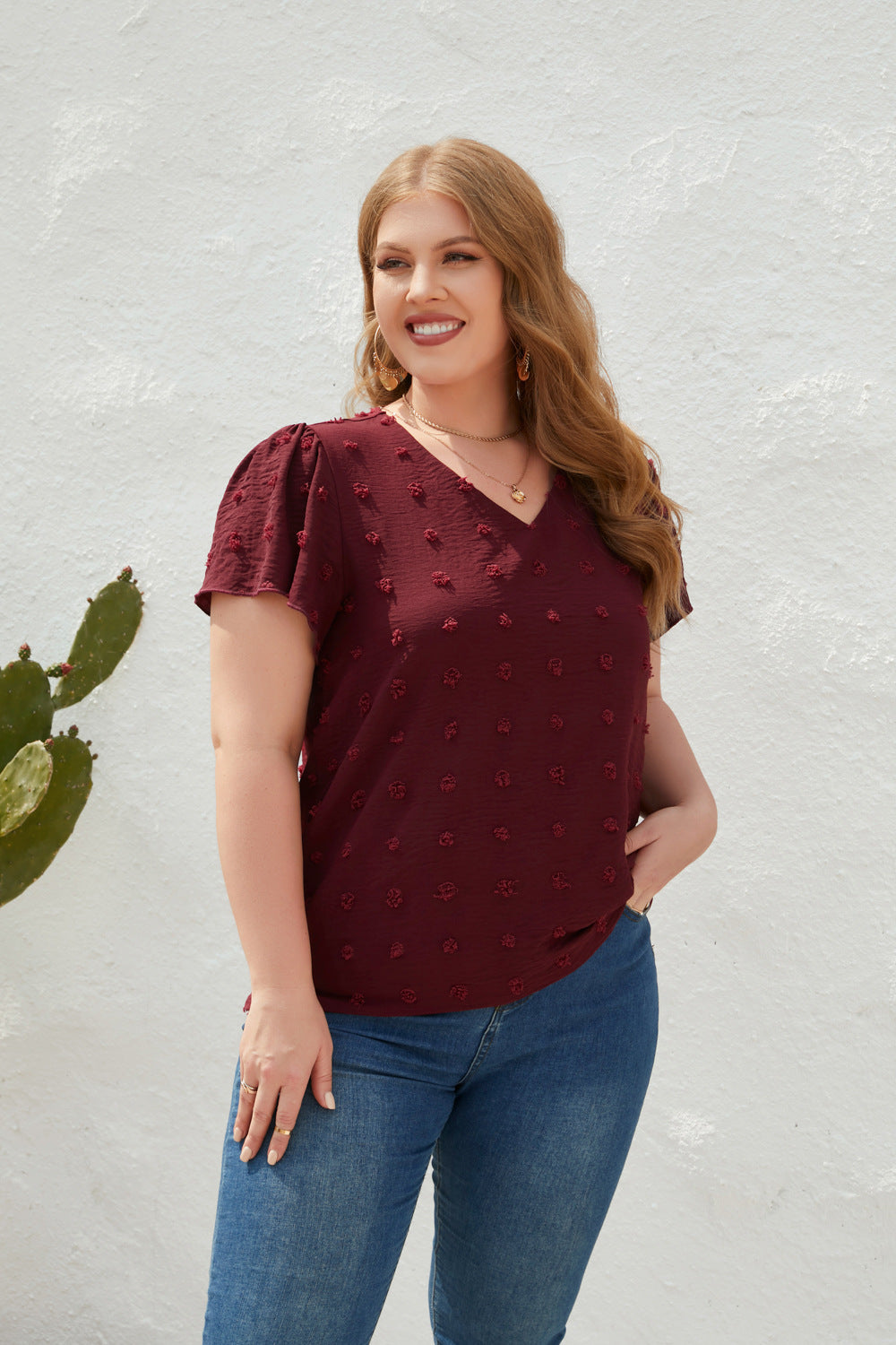 Plus Size Loose Fitting Casual T shirt Spring Summer Women Clothing V neck Fur Ball Short Sleeve Office Top