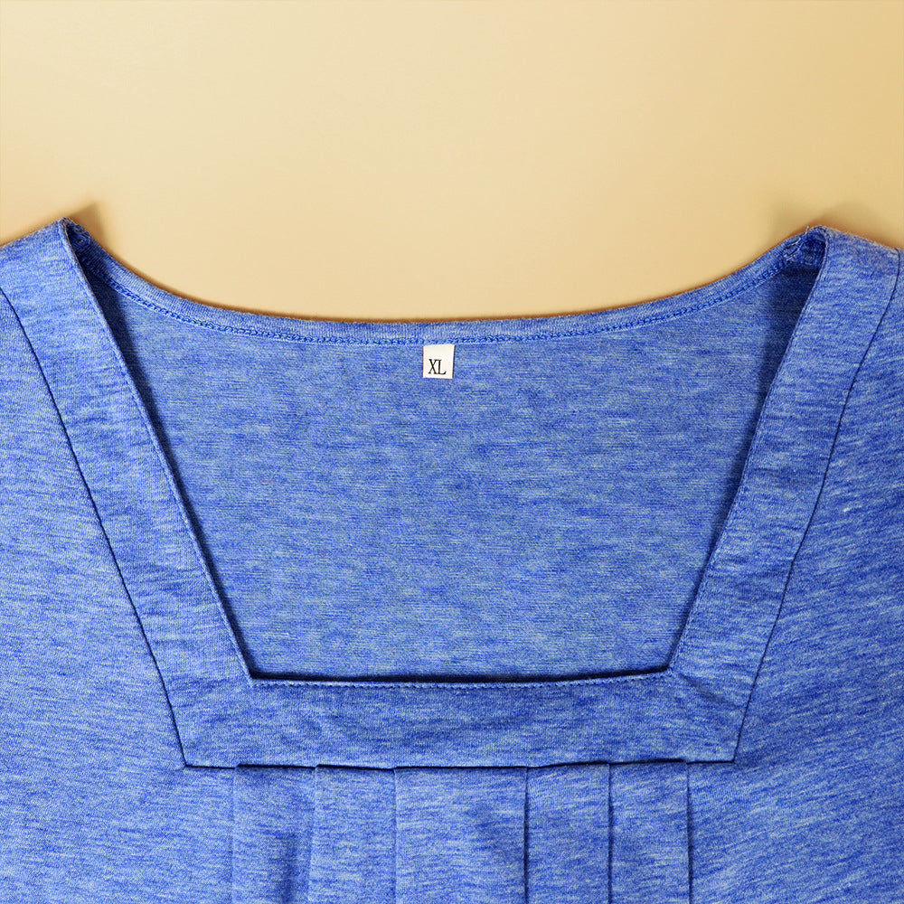 Plus Size Summer Solid Color Square Collar Loose T shirt Vest Top Women