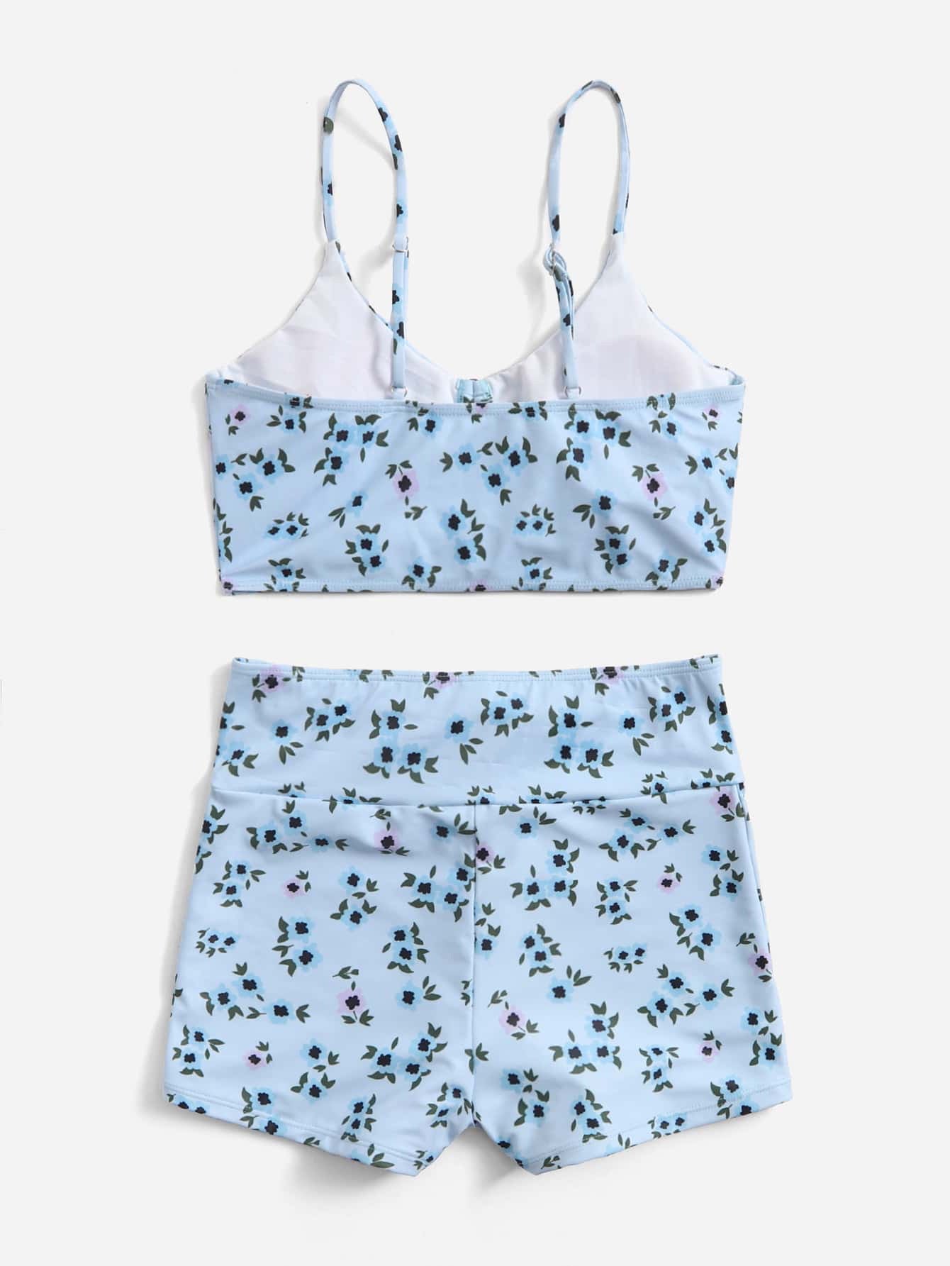 Swimsuit Women Split High Waist Boxer Floral Print Swimsuit