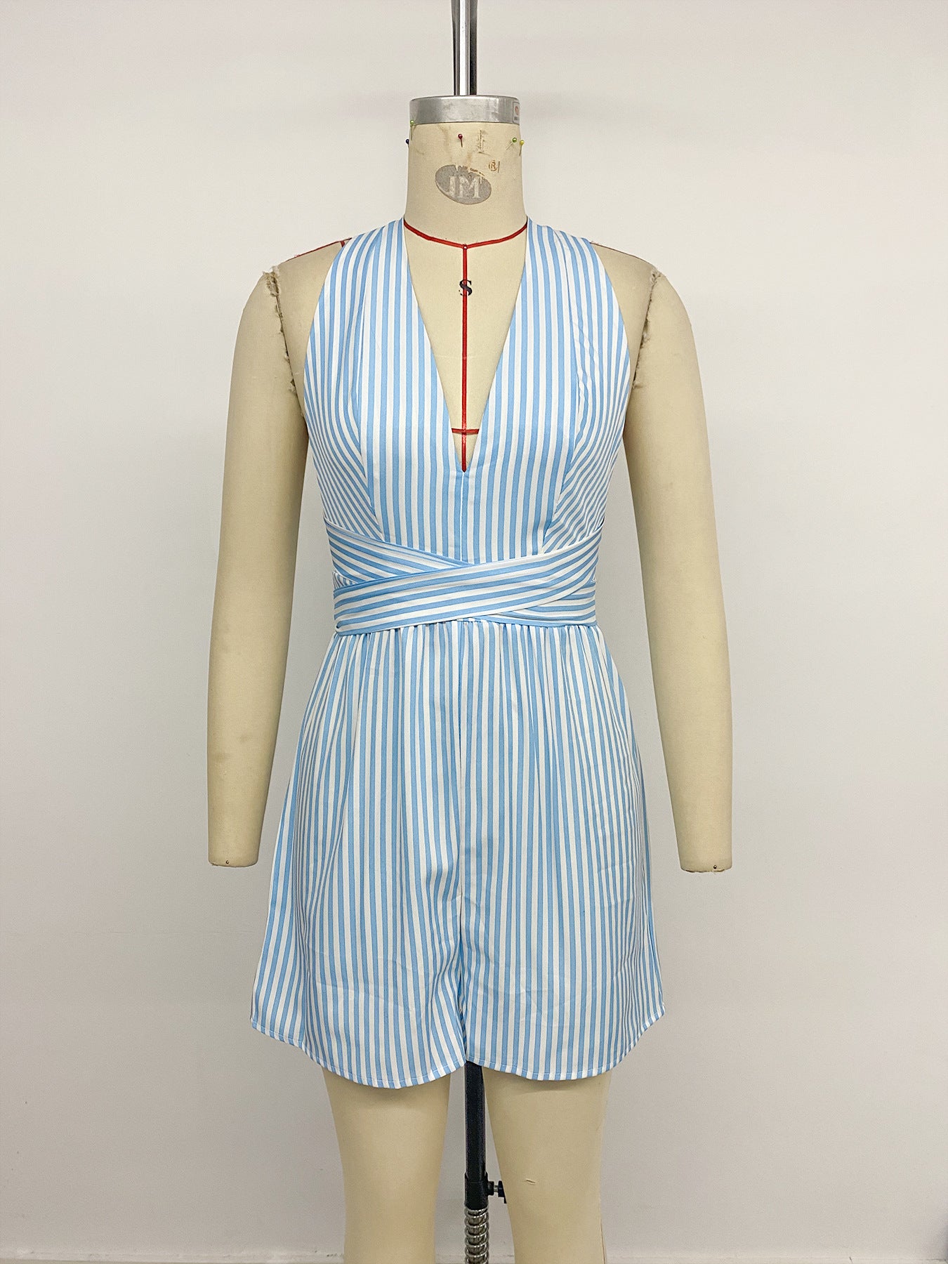Summer Holiday Jumpsuit Striped Cross Backless Jumpsuit Shorts