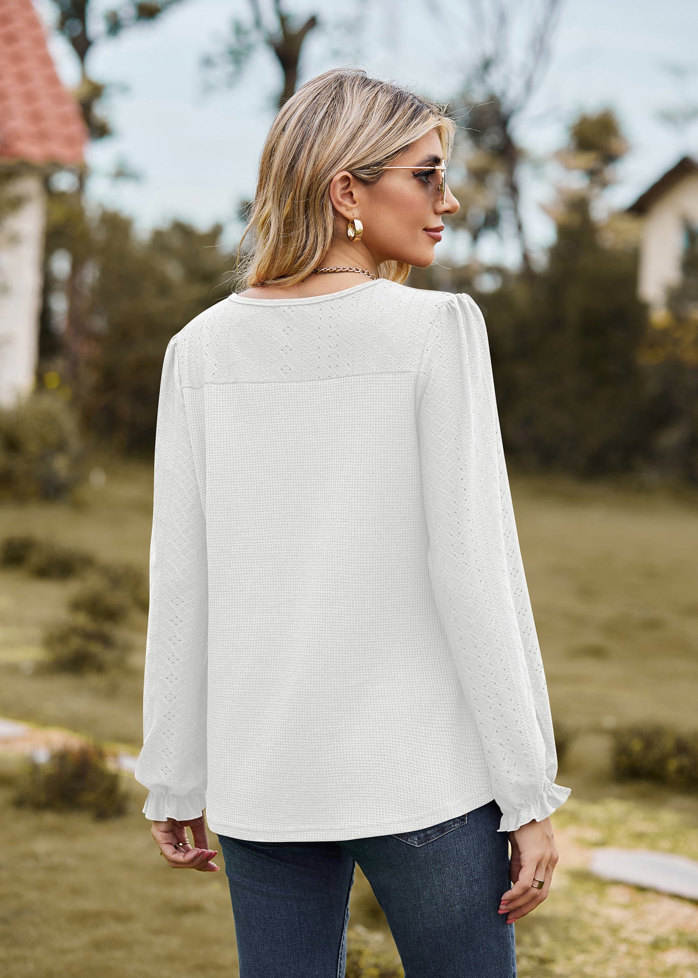 20Autumn Winter Patchwork round Neck Loose Long Sleeves Casual T shirt Top for Women