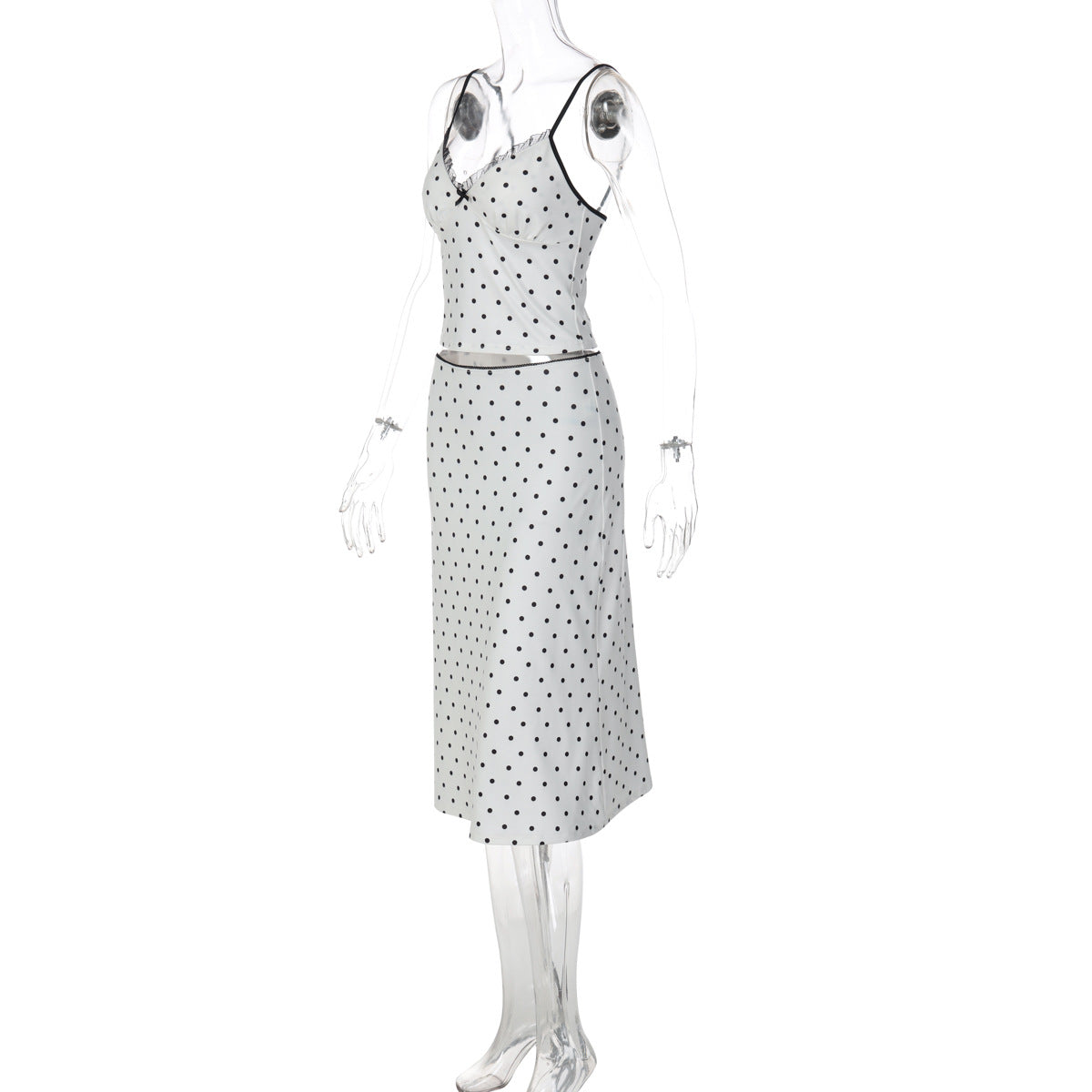 Women Clothing Winter Polka Dot Sexy Sling Slim Skirt Two Piece Set