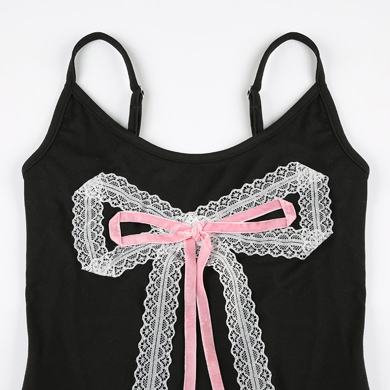 Teenage Casual Three Dimensional Bow Ribbon Stitching Dress Slim Fit Hip Spaghetti Straps Shorts