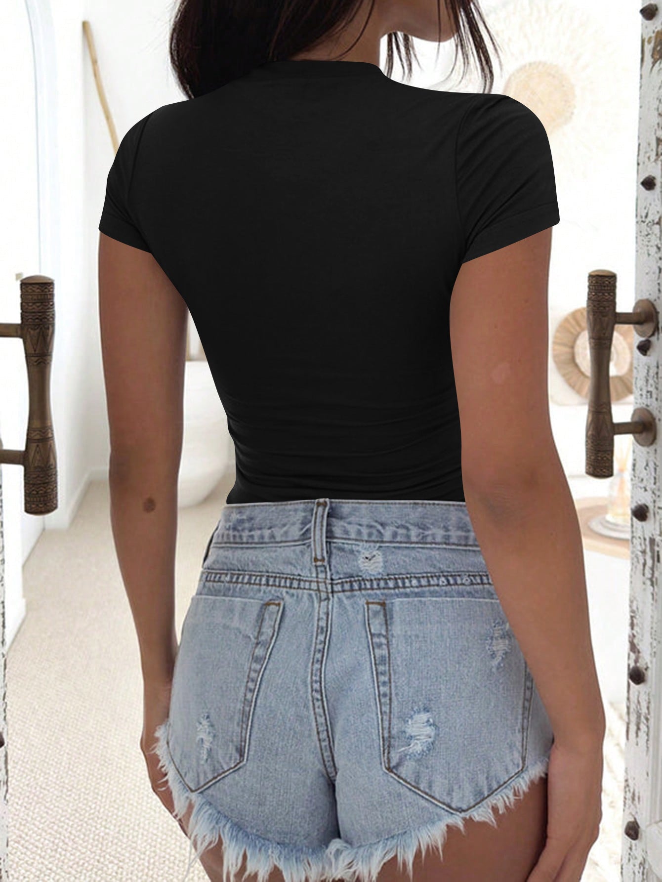 Women Clothing Summer High Grade Slim Fit Short Sleeved round Neck Short Sleeved T shirt Women