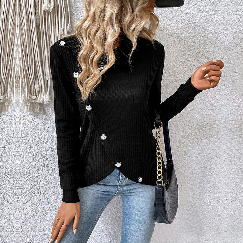 Casual Tops Long Sleeve Irregular Asymmetric Black Sweater